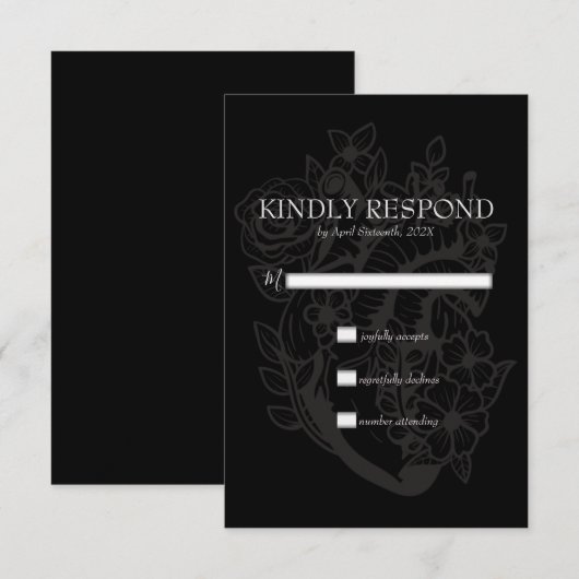 Donkerhardegothic Black Modern Wedding Handfasting RSVP Kaartje (Voorkant / Achterkant)