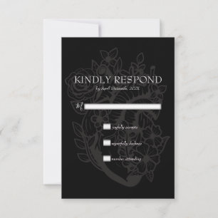 Donkerhardegothic Black Modern Wedding Handfasting RSVP Kaartje