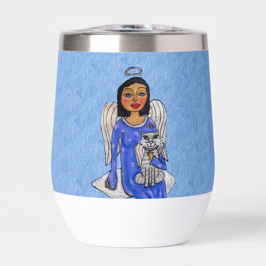 Donkerharige Engel blauw Ogen op Cloud Met Kat Bla (Voorkant)