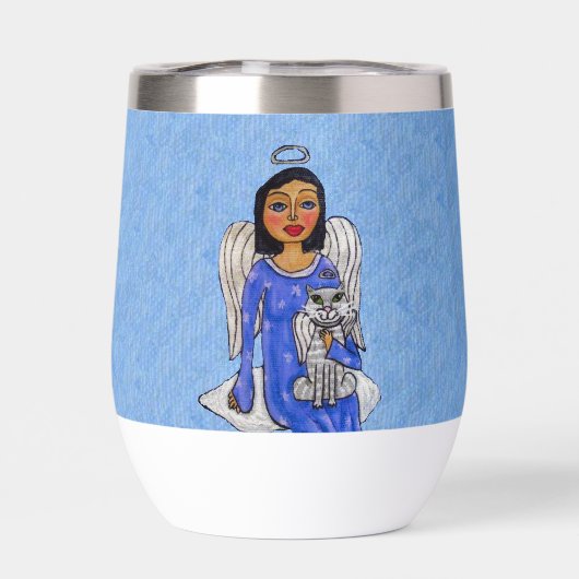 Donkerharige Engel blauw Ogen op Cloud Met Kat Bla (Achterkant)