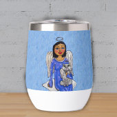 Donkerharige Engel blauw Ogen op Cloud Met Kat Bla