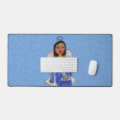 Donkerharige Engel met Engel Kat op Cloud Blue Sky Bureaumat (Keyboard & Muis)