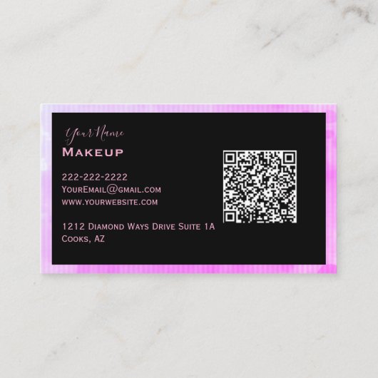Donkerharige make-up dame Paarse Visitekaartje (Achterkant)