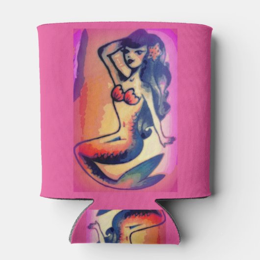 donkerharige zeemeermin blikjeskoeler (Achterkant)