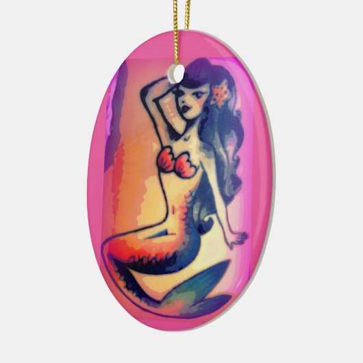 donkerharige zeemeermin keramisch ornament (Links)