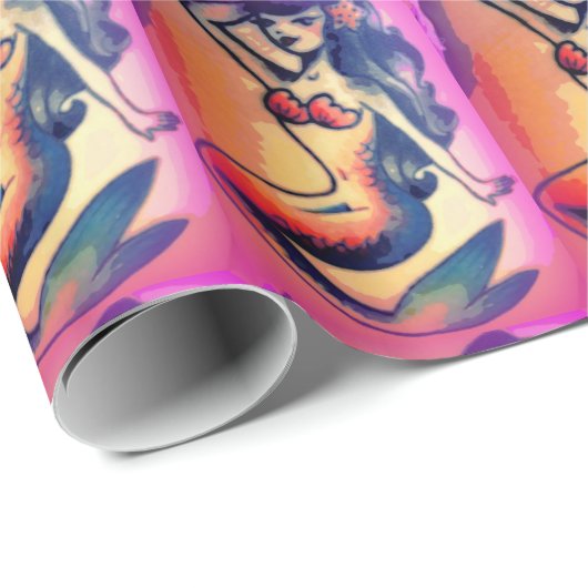 donkerharige zeemeermin roze cadeaupapier (Rol Hoek)