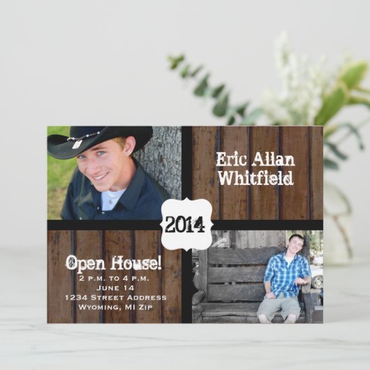 Donkerhout Aankondiging Afstuderen foto- (Staand voorkant)