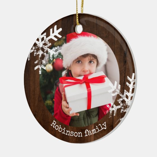 Donkerhout Rustige cirkel Fotosnoepvlokken Keramisch Ornament (Links)