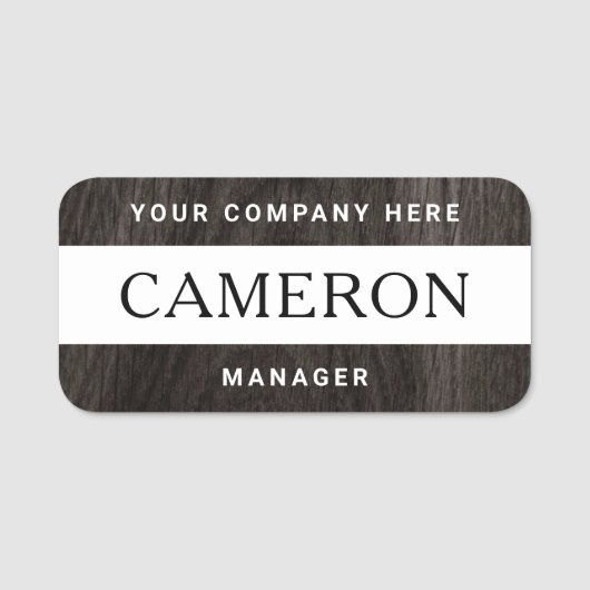 Donkerhoutkorrelwitte naam, titel en bedrijf naamplaatje (Voorkant)