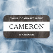 Donkerhoutkorrelwitte naam, titel en bedrijf naamplaatje