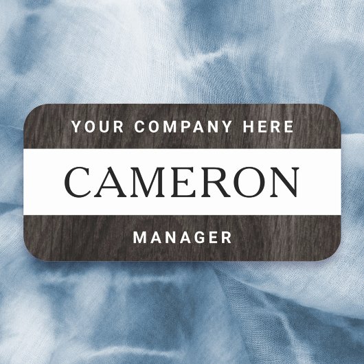 Donkerhoutkorrelwitte naam, titel en bedrijf naamplaatje