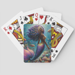 Donkerhuid zeemeermin met Paarse haren Pokerkaarten