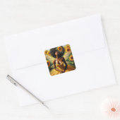 Donkerhuid zonnebloem fee in geel vierkante sticker (Envelop)