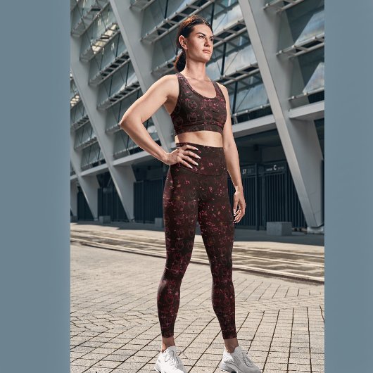 Donkerkerkersrood met een rozen all-over print leggings