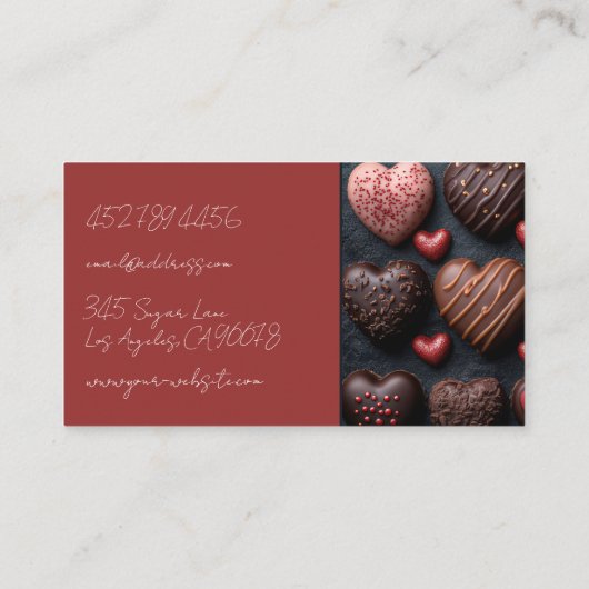 Donkerkleurige hartvormige chocolade visitekaartje (Achterkant)