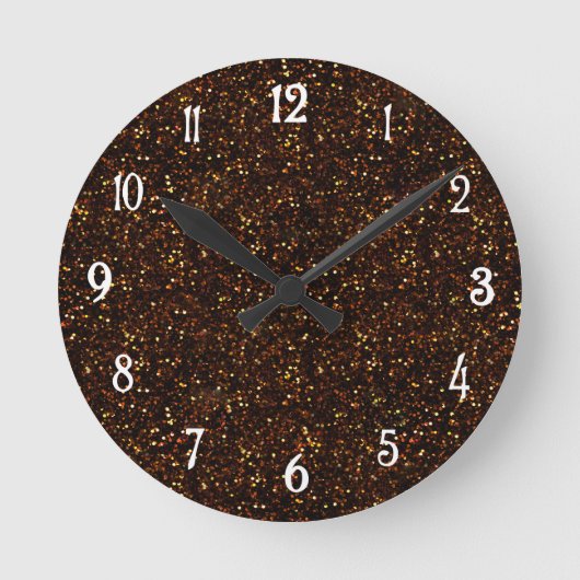 Donkerkoper Bronze Oranje glitter Ronde Klok (Voorkant)