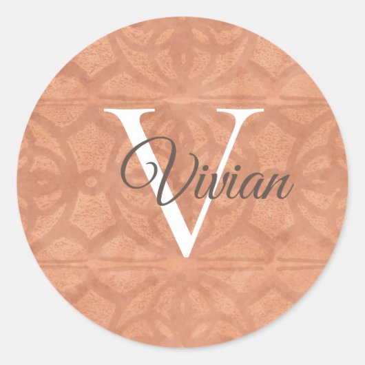 Donkerkoraal met witte monogram ronde sticker (Voorkant)