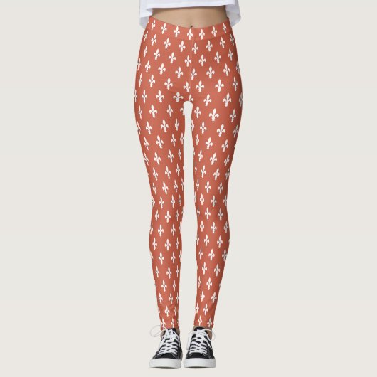 Donkerkoraal Victoriaans Fleur de Lys Leggings (Voorkant)