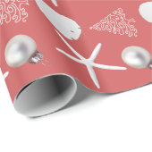Donkerkoraalroze tropisch kerstpapier cadeaupapier (Rol Hoek)
