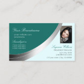 Donkerlicht Blauwgroen zilver decor met monogram e Visitekaartje (Achterkant)