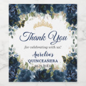 Donkermarineblauw bloemenvlinders Rozen Favor Wijn Etiket (Enkel label)