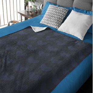Donkermarineblauw hartpatroon fleece deken