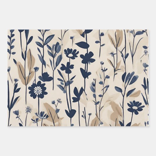 Donkermarineblauw Modern Groovy Daisy Flowers Inpakpapier Vel (Voorkant 3)