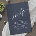 Donkermarineblauw | Modern Script 60th Verjaardag Kaart<br><div class="desc">Elegante en eenvoudige uitnodigingen voor de 60e verjaardag met kop "zestig" tekst in een handgeschreven script. Wit lettertype op een marineblauwe achtergrond.</div>