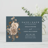 Donkermarineblauw | Neutral Floral Moody  Save The Date (Staand voorkant)