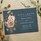 Donkermarineblauw | Neutral Floral Moody Save The Date