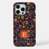  donkermarineblauw Sinaasappel Paisley Pattern iPhone Hoesje (Achterkant)