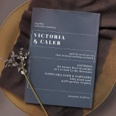 Donkermarineslauw en wit | Moderne minimale bruilo Kaart