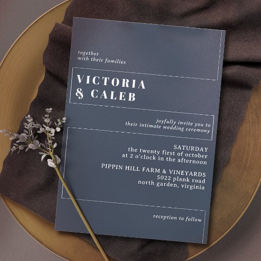 Donkermarineslauw en wit | Moderne minimale bruilo Kaart