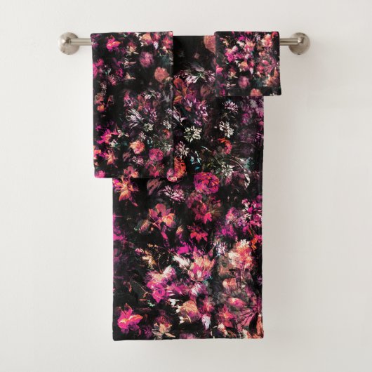 Donkermodern Abstract Roze Bourgogne Bloemen Bad Handdoek (Insitu)