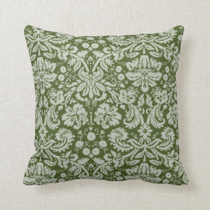 Donkermos groen Damask Kussen