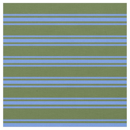 Donkerolive Green en Cornflower Blue Pattern Stof (Close Up)