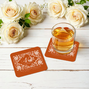 Donkeroranje Shabby Chic 40-jarig jubileum Coaster Kartonnen Onderzetters