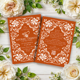 Donkeroranje Shabby Chic QR Trouwuitnodiging Kaart