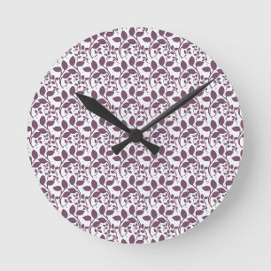 Donkerpaars bladpatroon, Elegante botanische print Ronde Klok