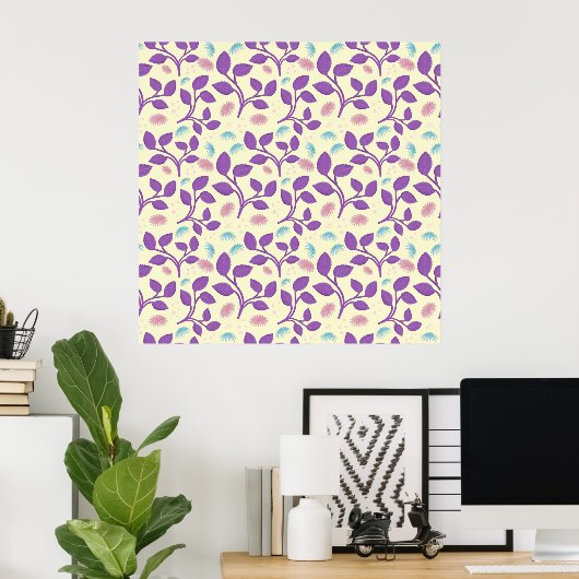 Donkerpaars Bloempatroon | Esthetisch Naadloos Poster (Thuiskantoor)