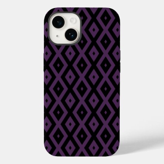 Donkerpaars en zwart diamantpatroon Case-Mate iPhone case (Achterkant)