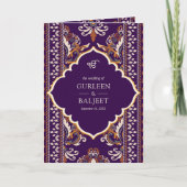 Donkerpaars Geel Ikat All in One Sikh Huwelijk (Voorkant)