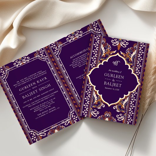 Donkerpaars Geel Ikat All in One Sikh Huwelijk
