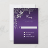 Donkerpaars met sierlijke zilveren bloemkrullen RS RSVP Kaartje (Voorkant)