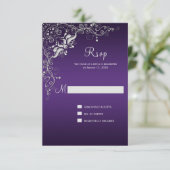 Donkerpaars met sierlijke zilveren bloemkrullen RS RSVP Kaartje (Staand voorkant)