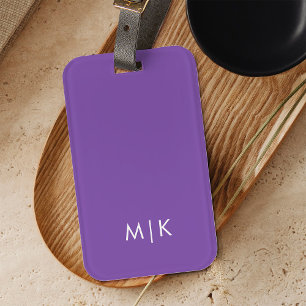 Donkerpaars Paarse Modern monogram Bagagelabel
