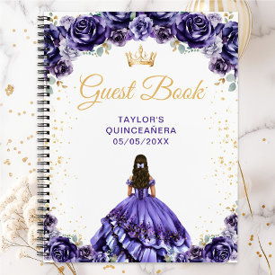 Donkerpaars prinsessen-quinceañera-gastenboek notitieboek