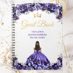 Donkerpaars prinsessen-quinceañera-gastenboek notitieboek