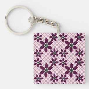 Donkerpaars Roospatroon — Elegante Pruimflora Sleutelhanger