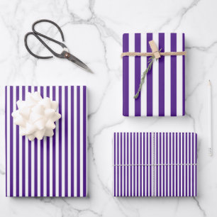 Donkerpaars & Witte Strepen Inpakpapier Vel